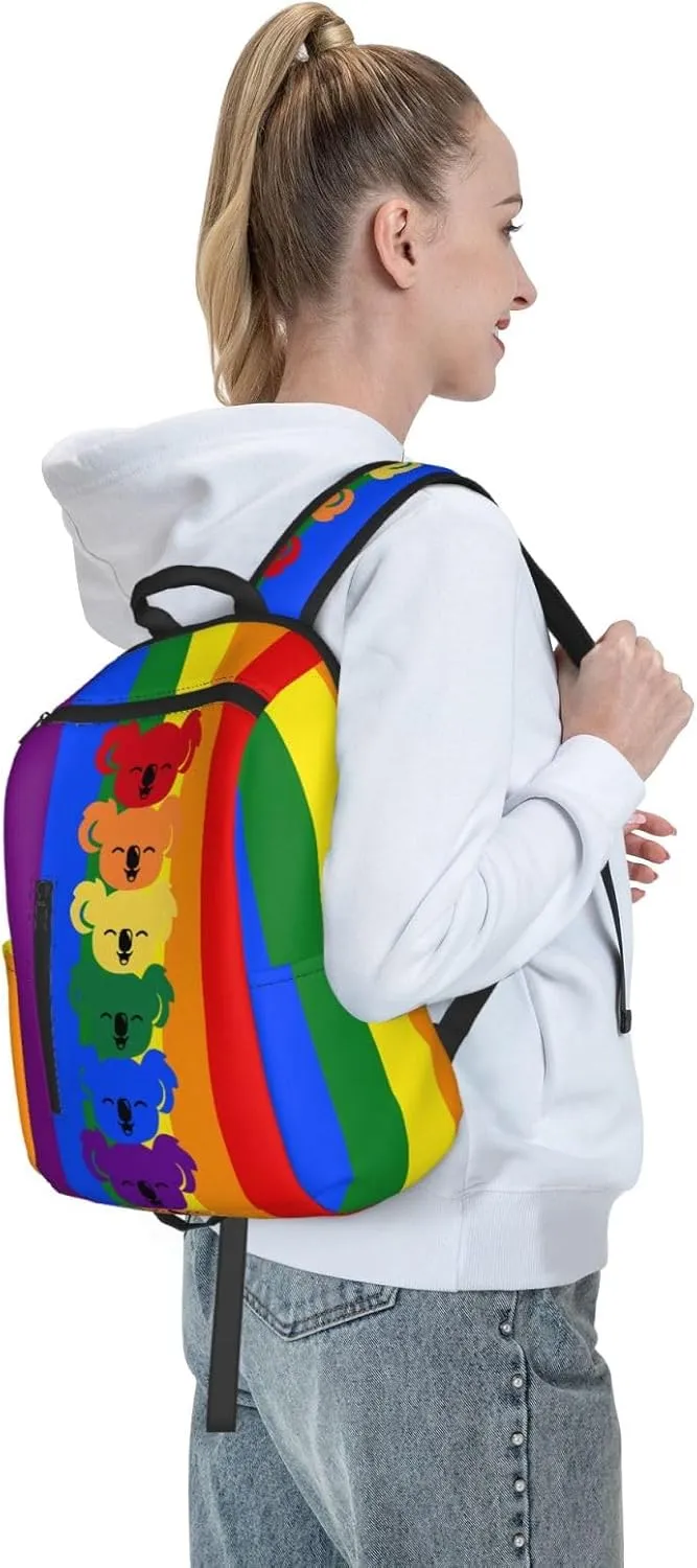 LGBT Rainbow Gay Pride Flag Koalas Travel Laptop Backpack Casual Backpacks Double Shoulder Daypack Notebook Rucksack Work Bags Sports Bag for Hiking Camping Beach