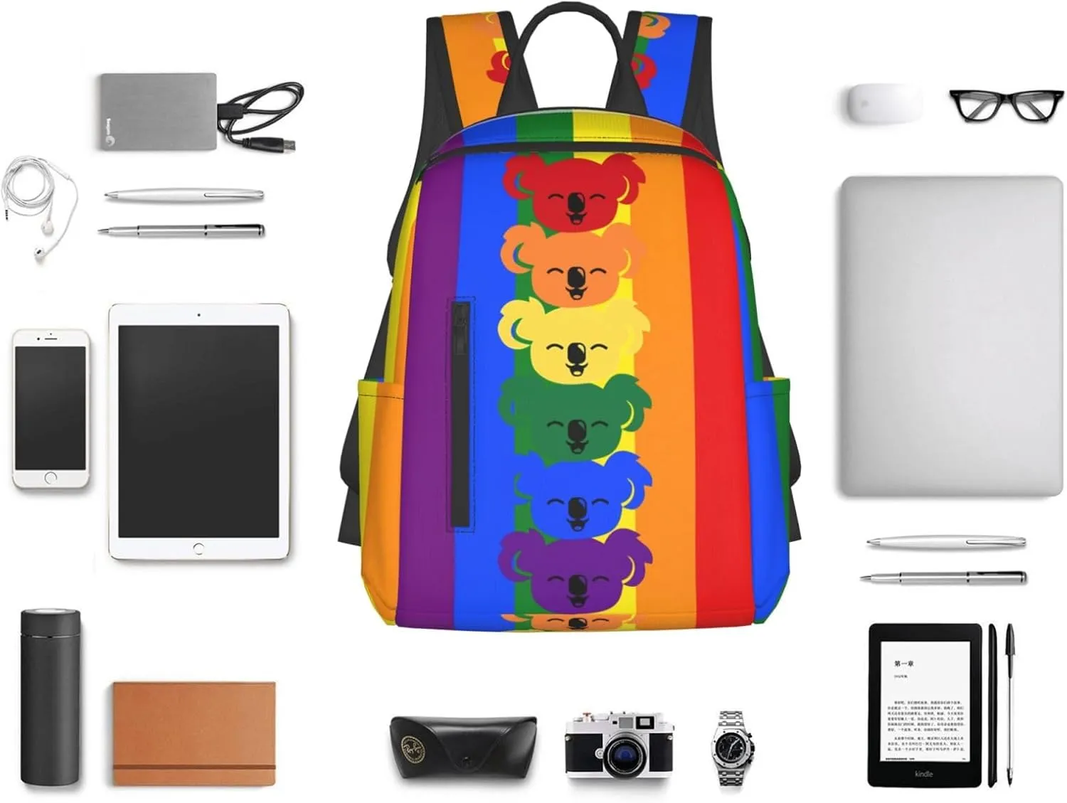 LGBT Rainbow Gay Pride Flag Koalas Travel Laptop Backpack Casual Backpacks Double Shoulder Daypack Notebook Rucksack Work Bags Sports Bag for Hiking Camping Beach