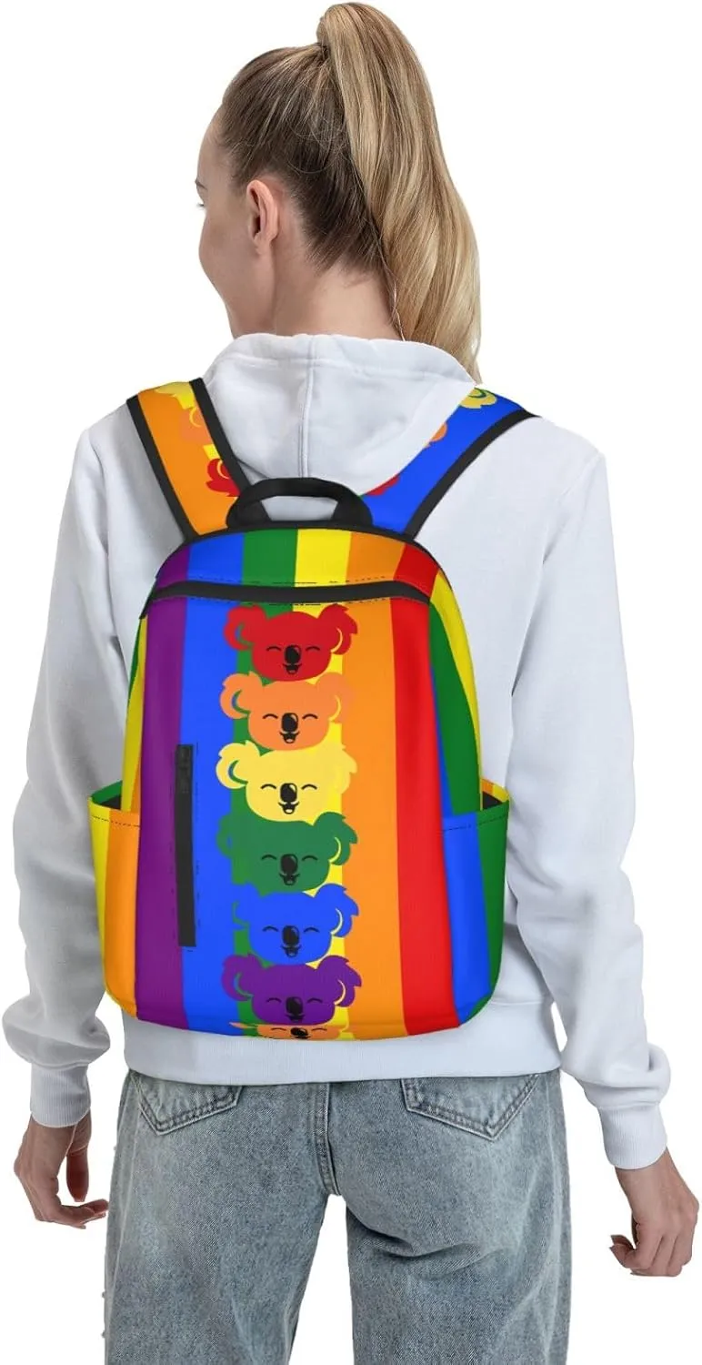 LGBT Rainbow Gay Pride Flag Koalas Travel Laptop Backpack Casual Backpacks Double Shoulder Daypack Notebook Rucksack Work Bags Sports Bag for Hiking Camping Beach
