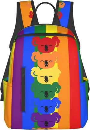 LGBT Rainbow Gay Pride Flag Koalas Travel Laptop Backpack Casual Backpacks Double Shoulder Daypack Notebook Rucksack Work Bags Sports Bag for Hiking Camping Beach