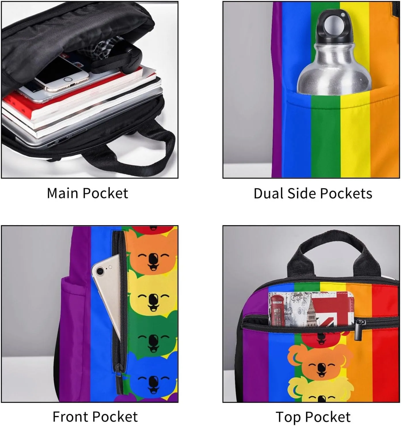 LGBT Rainbow Gay Pride Flag Koalas Travel Laptop Backpack Casual Backpacks Double Shoulder Daypack Notebook Rucksack Work Bags Sports Bag for Hiking Camping Beach