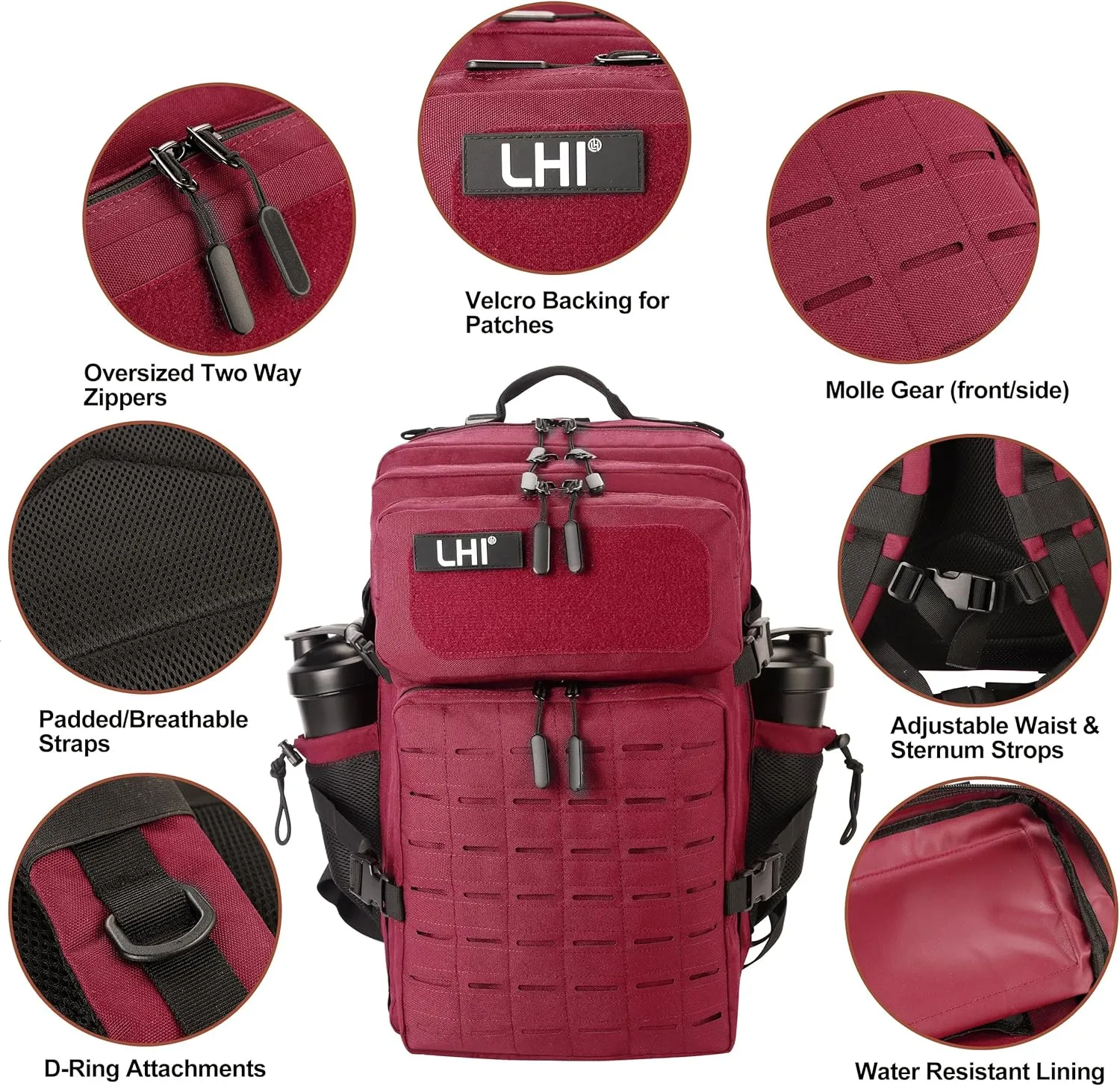 LHI Tactical Military Backpack for Men 25L/45L Large Molle Army Assault Pack 3 Day Hiking Rucksack With Bottle Holder