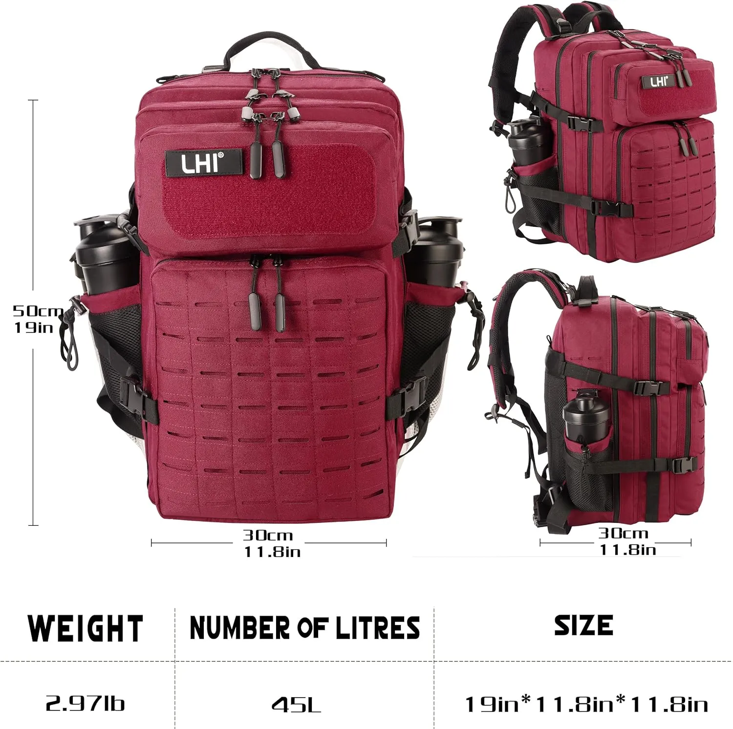 LHI Tactical Military Backpack for Men 25L/45L Large Molle Army Assault Pack 3 Day Hiking Rucksack With Bottle Holder