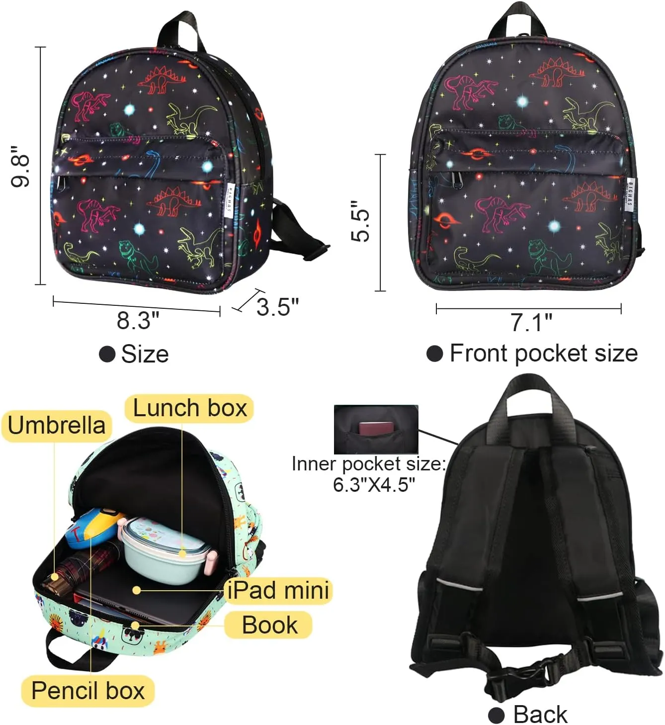 Lightweight Toddler Kids Backpack with Chest Strap For Boys and Girls, Preschool Kindergarten 3-6 Years Old 30 Colors (Dinosaur/Universe)
