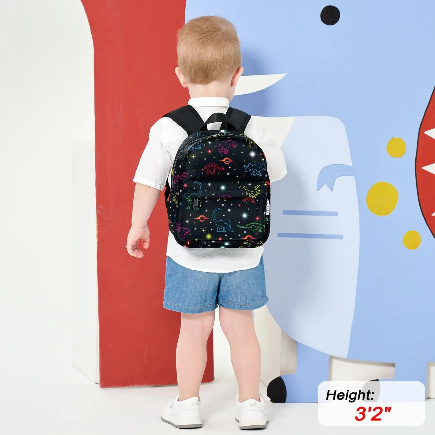 Lightweight Toddler Kids Backpack with Chest Strap For Boys and Girls, Preschool Kindergarten 3-6 Years Old 30 Colors (Dinosaur/Universe)