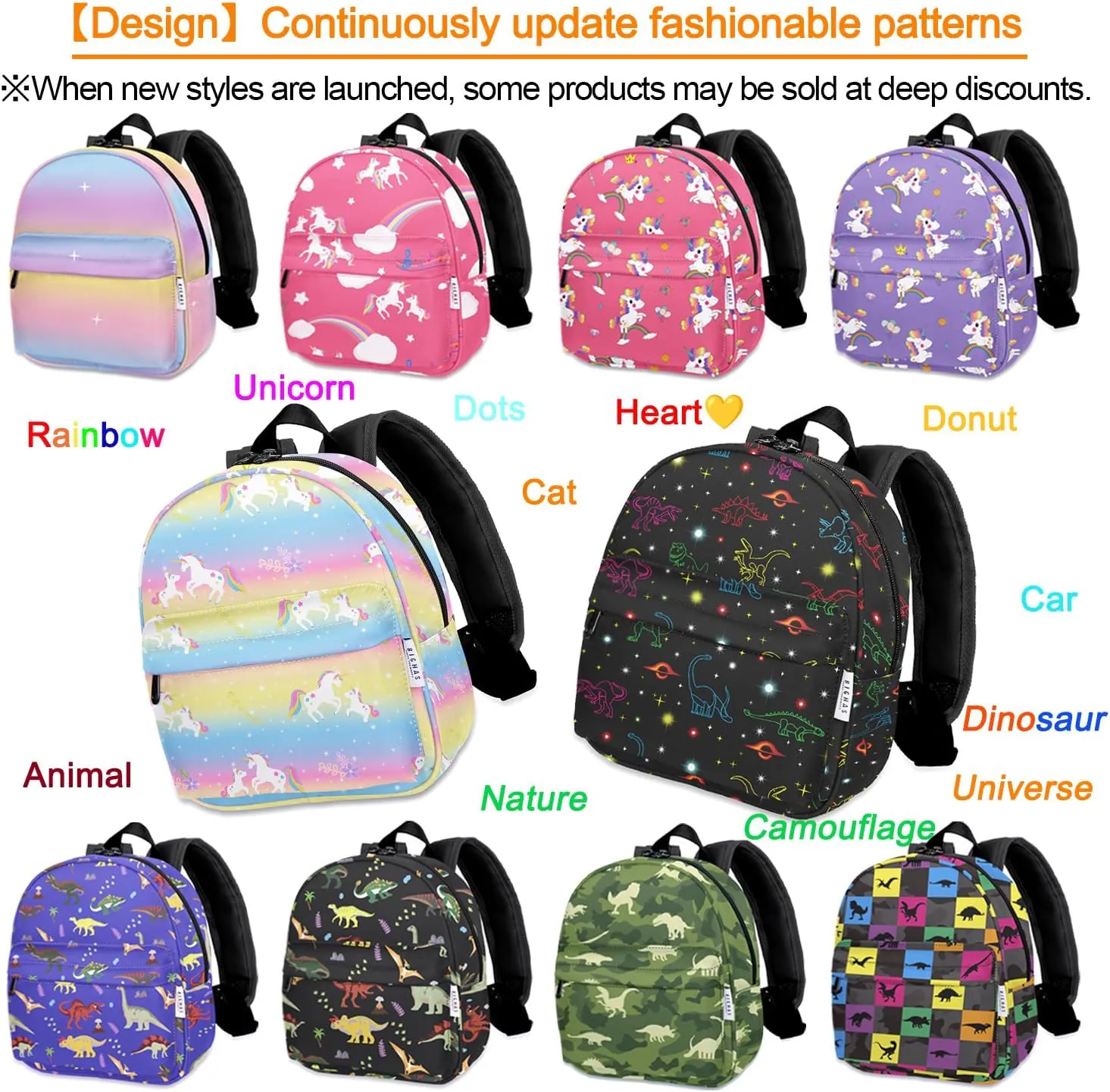 Lightweight Toddler Kids Backpack with Chest Strap For Boys and Girls, Preschool Kindergarten 3-6 Years Old 30 Colors (Dinosaur/Universe)