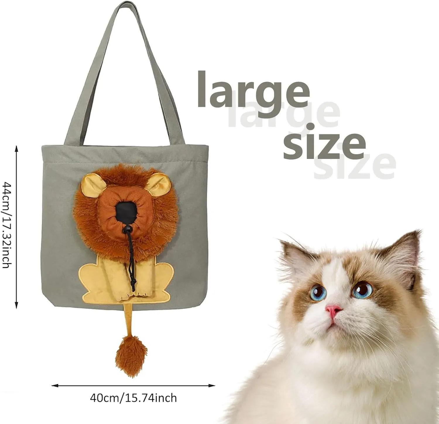 Lion-Shaped Show Head Pet Canvas Shaped Shoulder Bag，Cute Lion Shaped Cat Carrier，for Outdoor, Shopping, and Camping，Outing Carrying (5,Large)