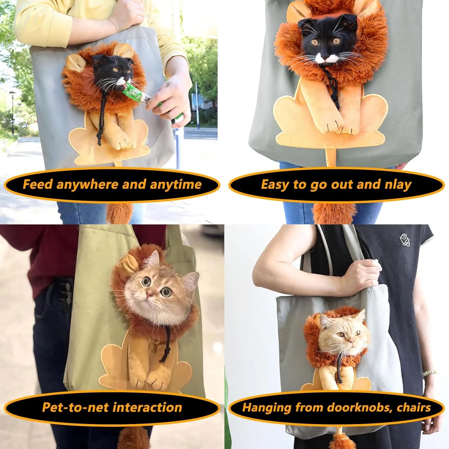 Lion-Shaped Show Head Pet Canvas Shaped Shoulder Bag，Cute Lion Shaped Cat Carrier，for Outdoor, Shopping, and Camping，Outing Carrying (5,Large)