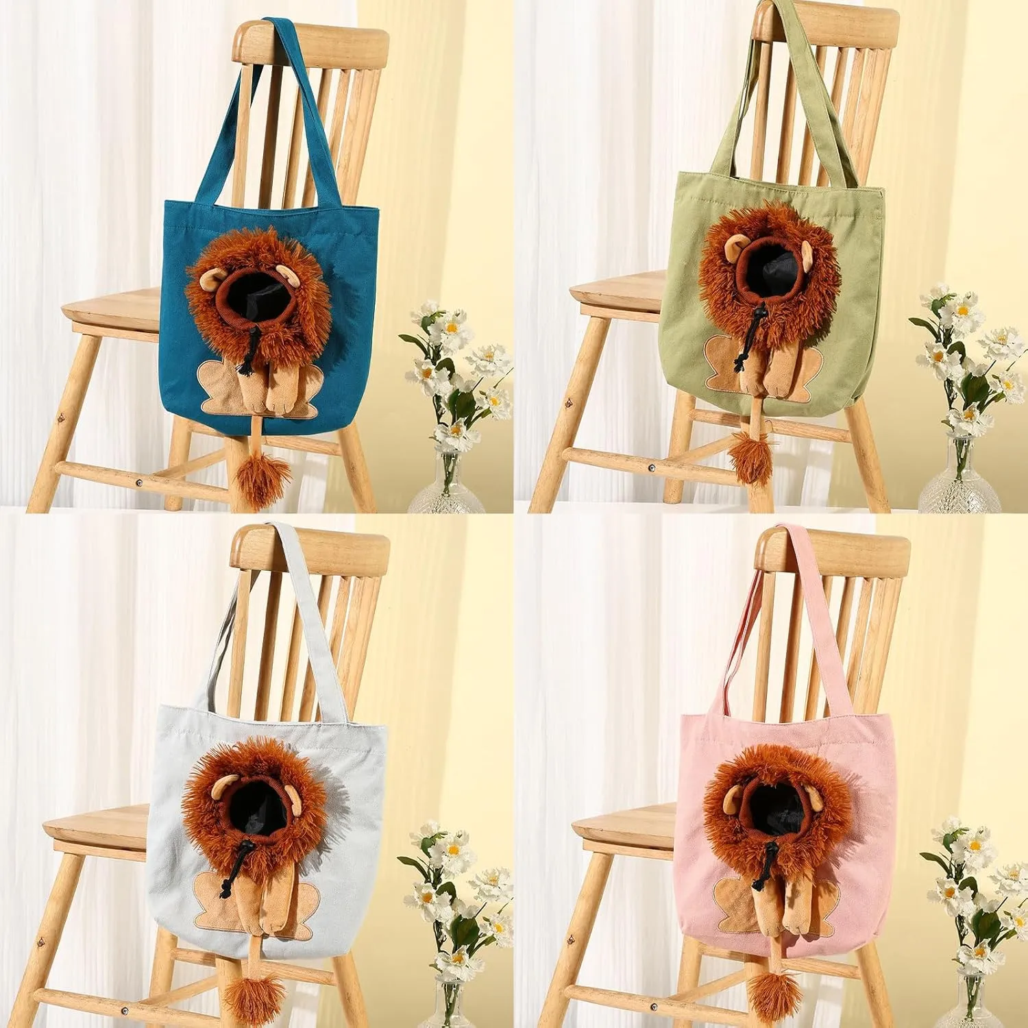 Lion-Shaped Show Head Pet Canvas Shaped Shoulder Bag，Cute Lion Shaped Cat Carrier，for Outdoor, Shopping, and Camping，Outing Carrying (5,Large)