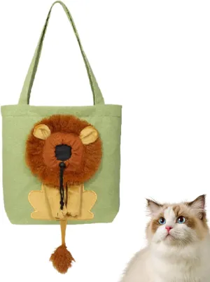 Lion-Shaped Show Head Pet Canvas Shaped Shoulder Bag，Cute Lion Shaped Cat Carrier，for Outdoor, Shopping, and Camping，Outing Carrying (5,Large)