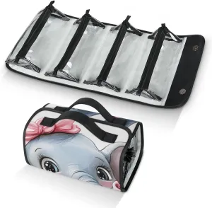 Little Elephant Travel Toiletry Bag for Women, 4 in 1 Roll Up Makeup Cosmetic Bag With 4 Removable PVC Zipper Pouch