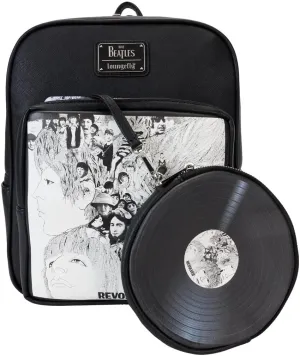 Loungefly Beatles Revolver Album Cover Mini Backpack with Record Coin Bag, Black, White