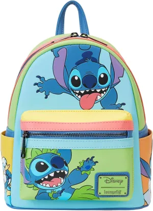 Loungefly Disney Stitch Color Block Mini Backpack Handbag Double Strap Shoulder Bag
