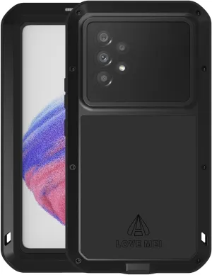 LOVE MEI Military Rugged Case for Samsung A53, with Tempered Glass Screen Protector, Shockproof Dustproof Scratch Proof Hybrid Metal and Silicone Gel Heavy Duty Full Body Cover (Black)