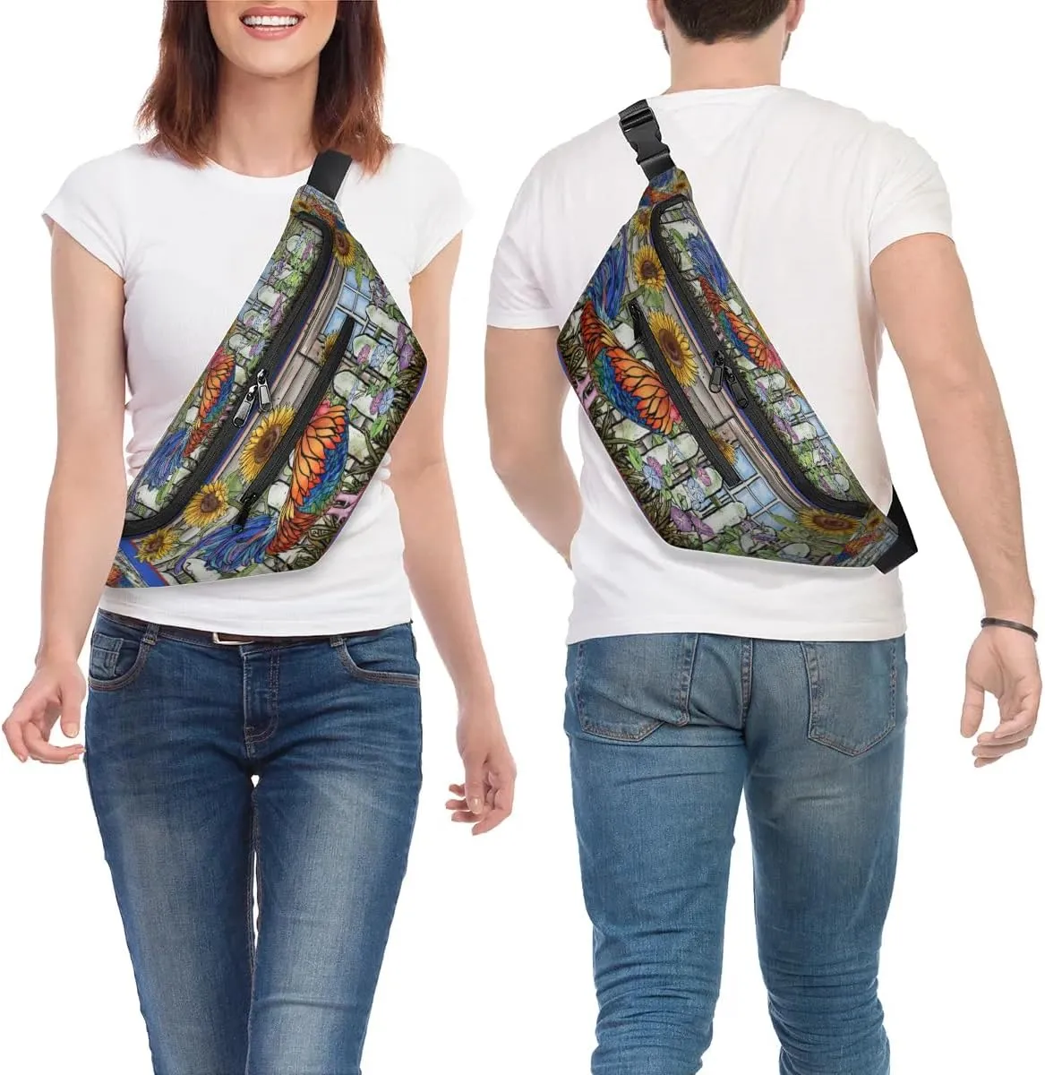 Lovely Rooster Crossbody Sling Bag for Women Men Crossbody Backpack with 4 Zipper Pockets Fanny Pack Shoulder Casual Daypack for Travel Running Hiking Cycling