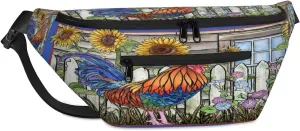 Lovely Rooster Crossbody Sling Bag for Women Men Crossbody Backpack with 4 Zipper Pockets Fanny Pack Shoulder Casual Daypack for Travel Running Hiking Cycling