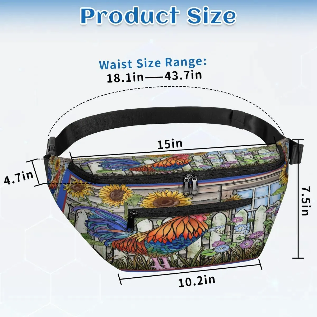 Lovely Rooster Crossbody Sling Bag for Women Men Crossbody Backpack with 4 Zipper Pockets Fanny Pack Shoulder Casual Daypack for Travel Running Hiking Cycling