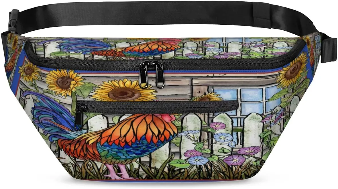 Lovely Rooster Crossbody Sling Bag for Women Men Crossbody Backpack with 4 Zipper Pockets Fanny Pack Shoulder Casual Daypack for Travel Running Hiking Cycling