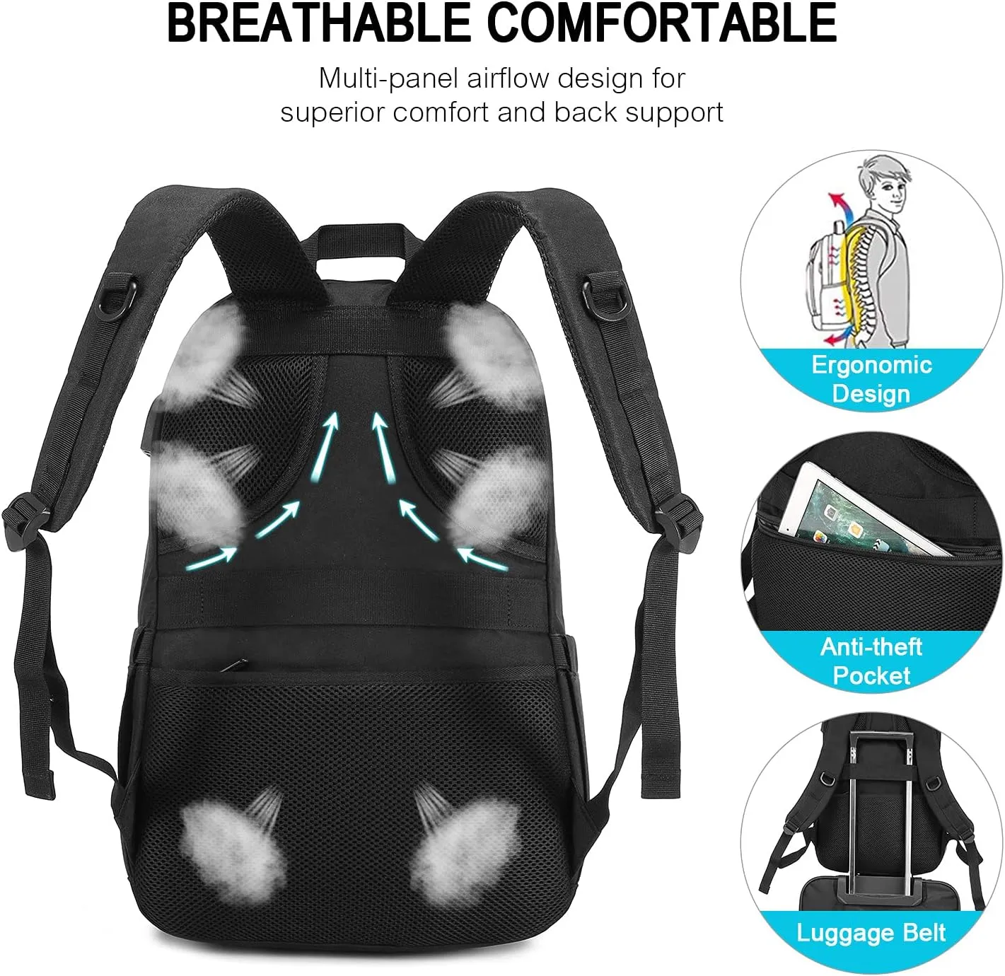 LOVEVOOK Black Backpack for Women Men, School Bookbag with Laptop Compartment for College Work Travel, Water Resistant Daypack, Fit 17" Laptop