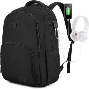 LOVEVOOK Black Backpack for Women Men, School Bookbag with Laptop Compartment for College Work Travel, Water Resistant Daypack, Fit 17" Laptop