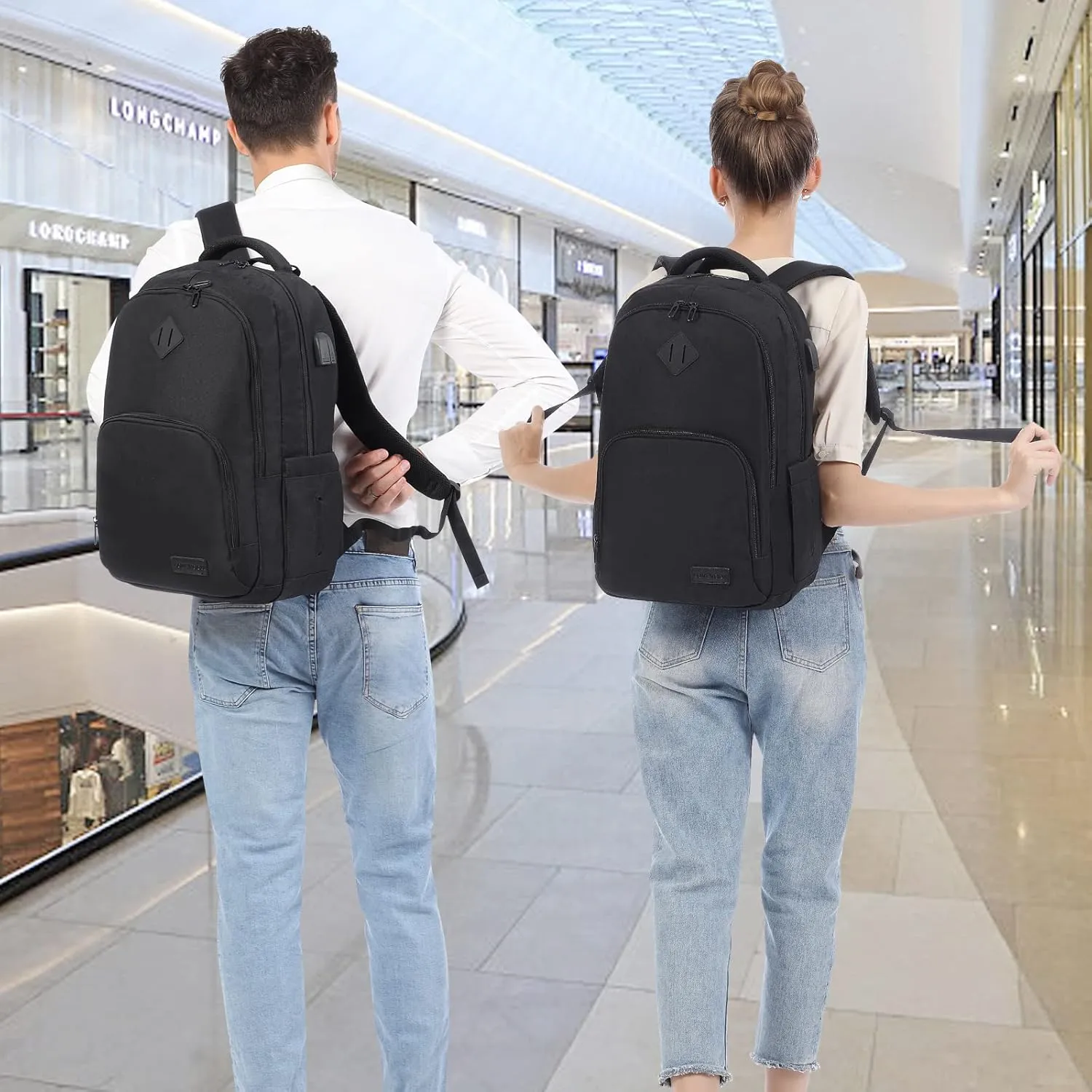 LOVEVOOK Black Backpack for Women Men, School Bookbag with Laptop Compartment for College Work Travel, Water Resistant Daypack, Fit 17" Laptop