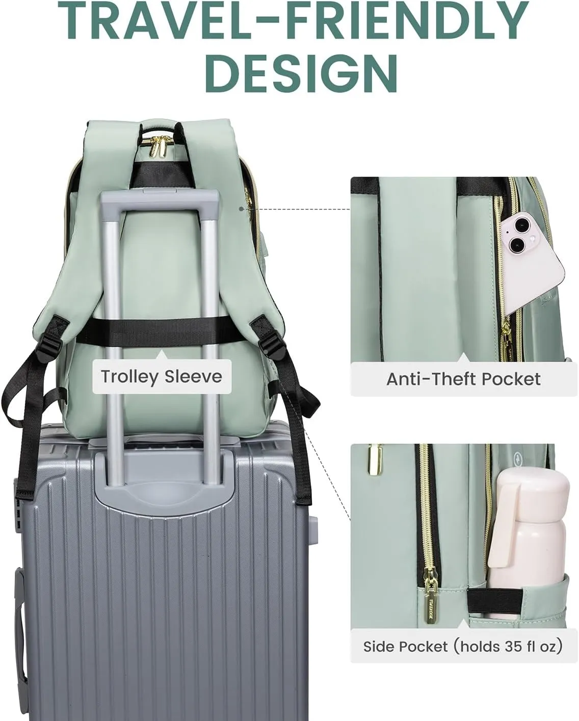 LOVEVOOK Laptop Backpack for Women, 17 Inch Slim Computer Bag with Separate Computer Compartment for Work Travel Business