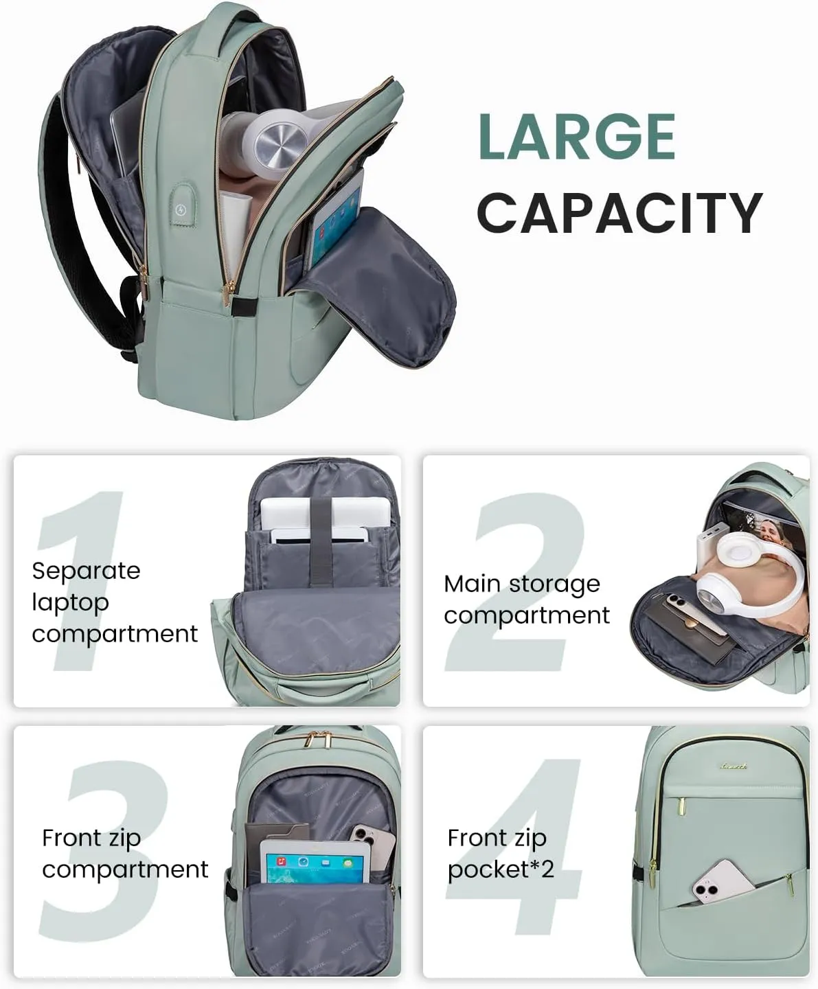 LOVEVOOK Laptop Backpack for Women, 17 Inch Slim Computer Bag with Separate Computer Compartment for Work Travel Business