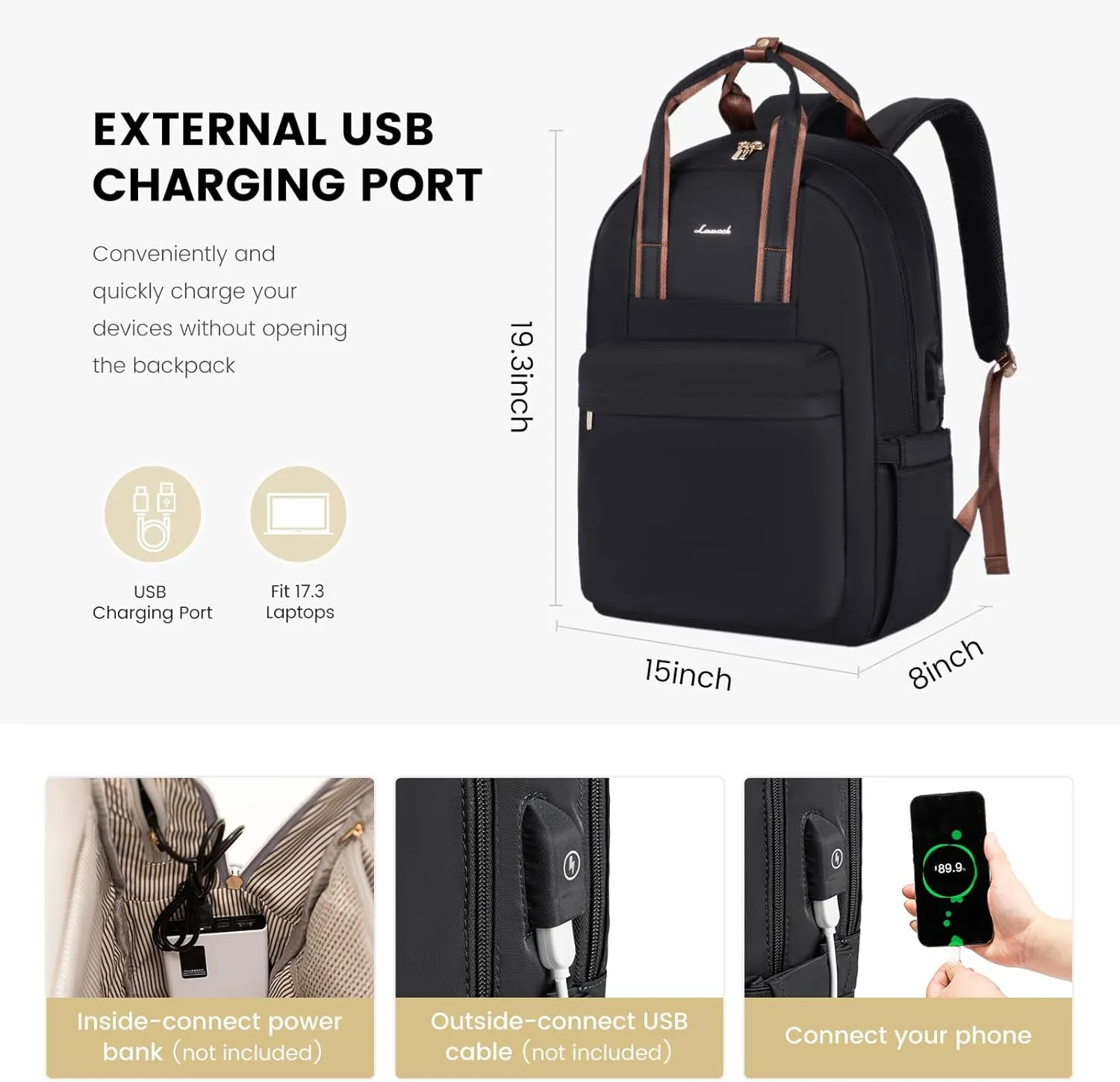 LOVEVOOK Laptop Backpack for Women, 17 Inch Travel Laptop Bag with USB Port, Waterproof Computer Backpack Purse for Work Teacher Nurse, Durable Casual Daypack