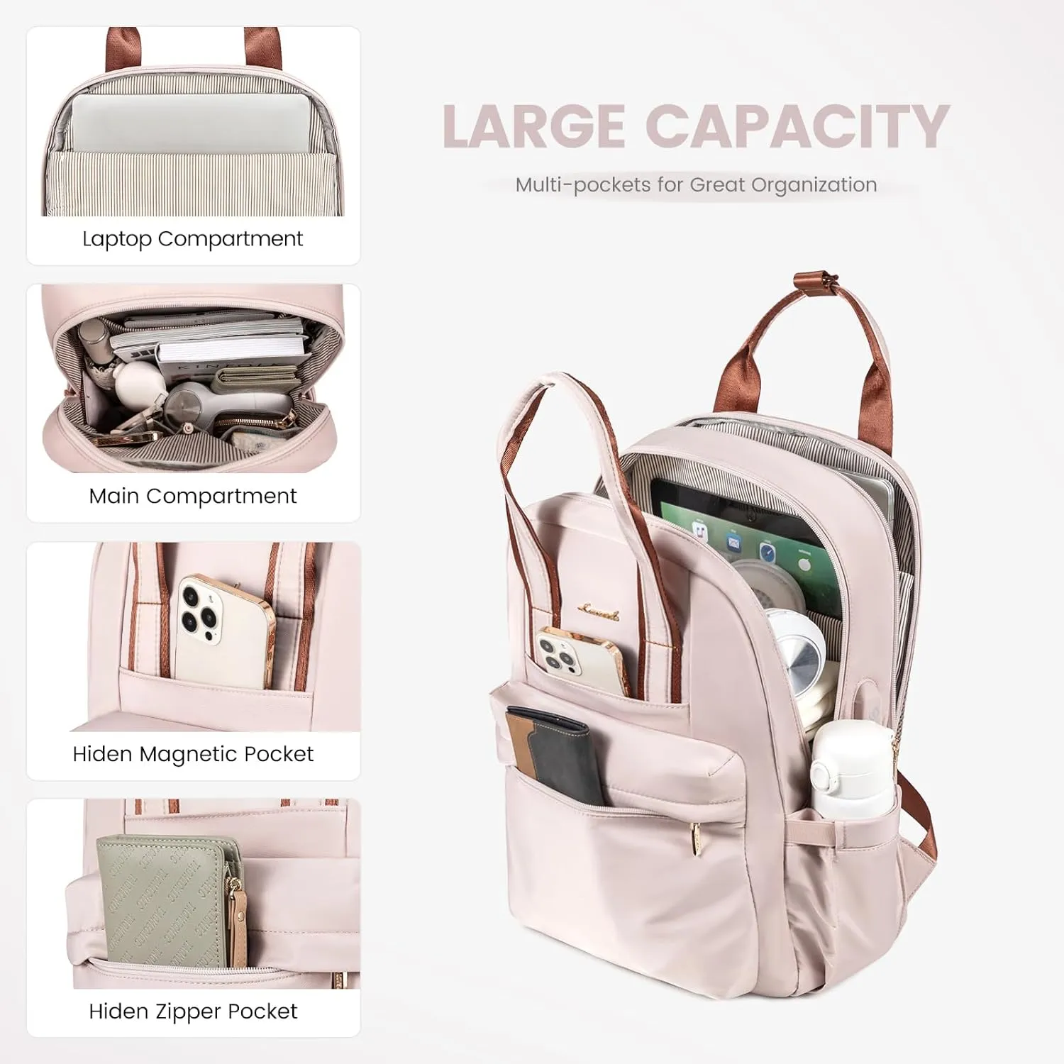 LOVEVOOK Laptop Backpack for Women, 17 Inch Travel Laptop Bag with USB Port, Waterproof Computer Backpack Purse for Work Teacher Nurse, Durable Casual Daypack