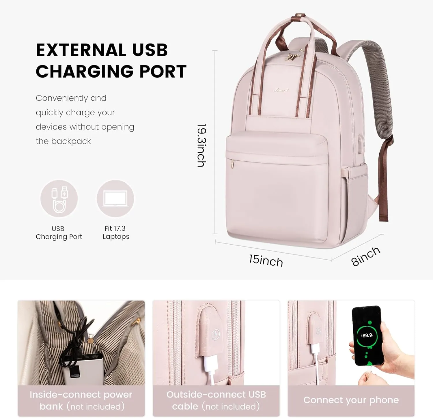 LOVEVOOK Laptop Backpack for Women, 17 Inch Travel Laptop Bag with USB Port, Waterproof Computer Backpack Purse for Work Teacher Nurse, Durable Casual Daypack