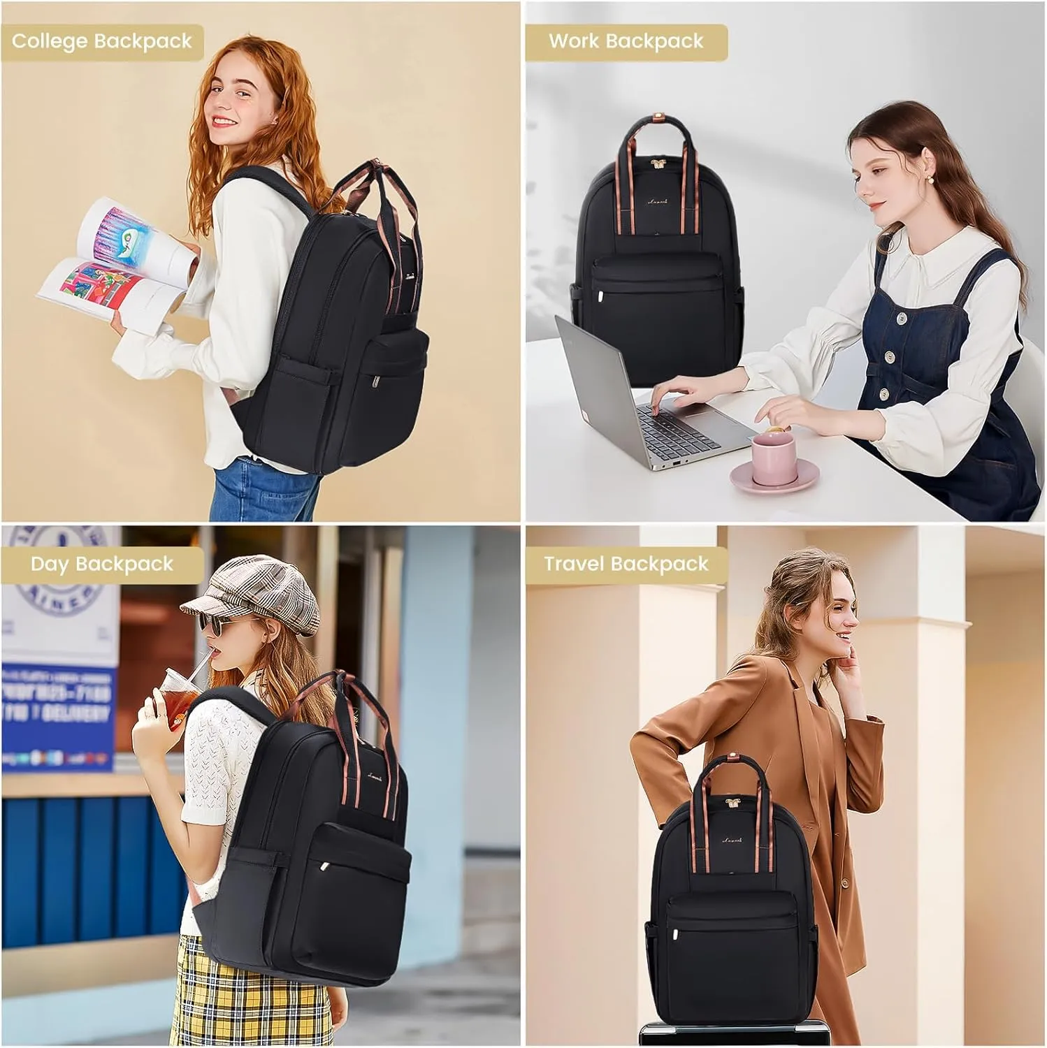 LOVEVOOK Laptop Backpack for Women, 17 Inch Travel Laptop Bag with USB Port, Waterproof Computer Backpack Purse for Work Teacher Nurse, Durable Casual Daypack