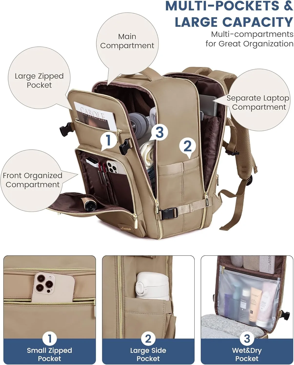 LOVEVOOK Travel Backpack For Women,40L Carry On Backpack Flight Approved,TSA Personal Item Travel Bag Fits 17 Inch Laptop,Business Weekender Overnight Daypack with Toiletry Bag and Cube