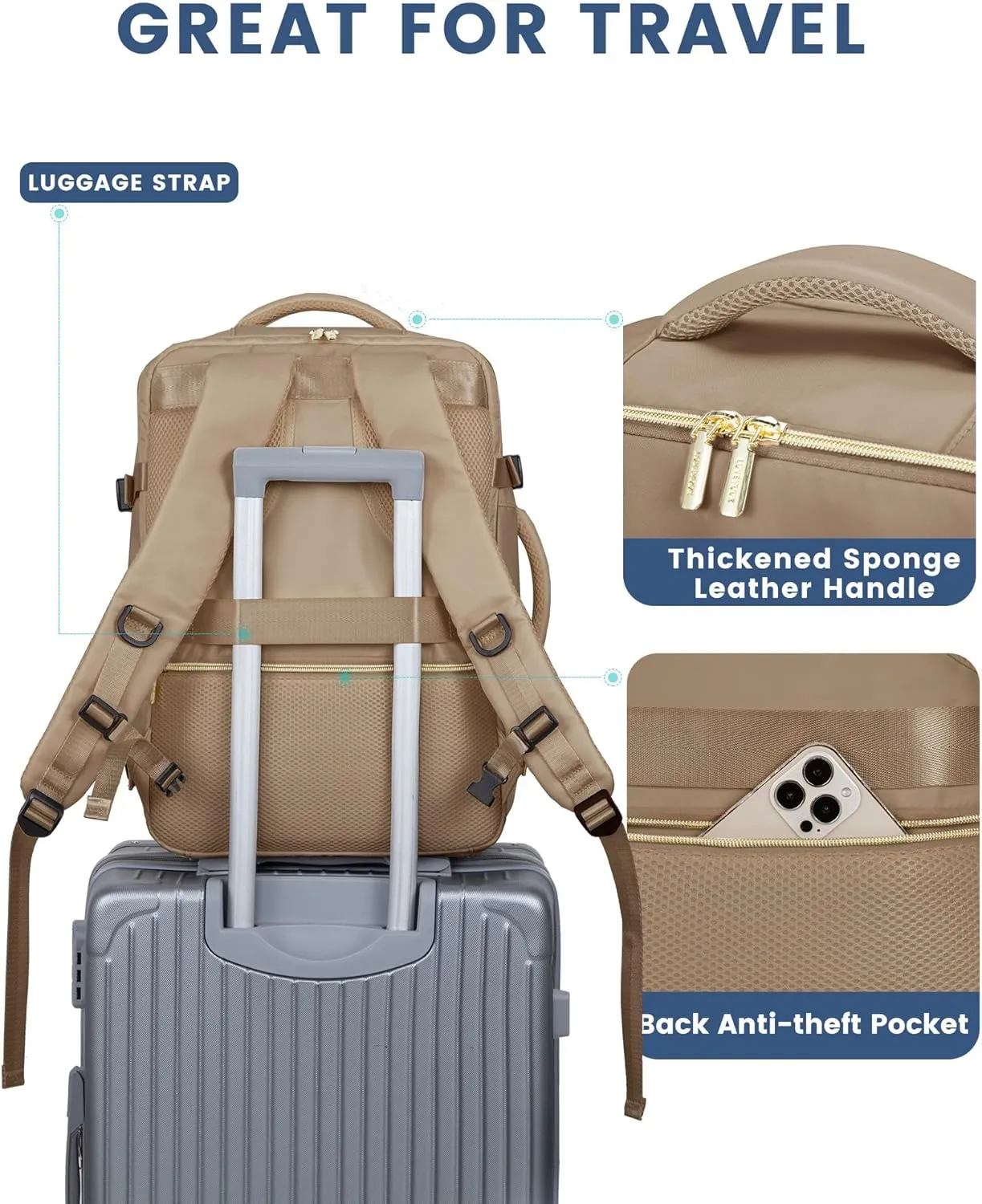 LOVEVOOK Travel Backpack For Women,40L Carry On Backpack Flight Approved,TSA Personal Item Travel Bag Fits 17 Inch Laptop,Business Weekender Overnight Daypack with Toiletry Bag and Cube