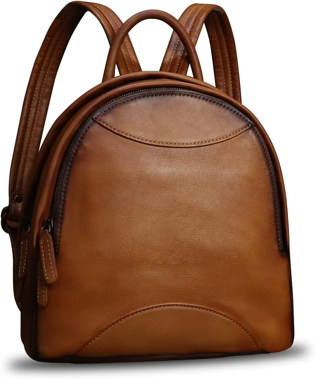 LRTO Genuine Leather Backpack Purse for Women Retro Handmade Small Casual Rucksack Satchel Back Bags Knapsack (Brown)