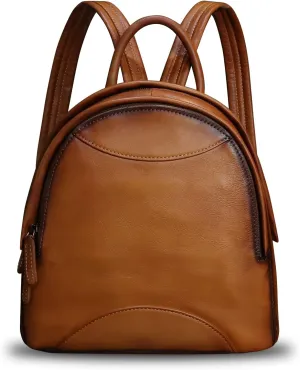 LRTO Genuine Leather Backpack Purse for Women Retro Handmade Small Casual Rucksack Satchel Back Bags Knapsack (Brown)