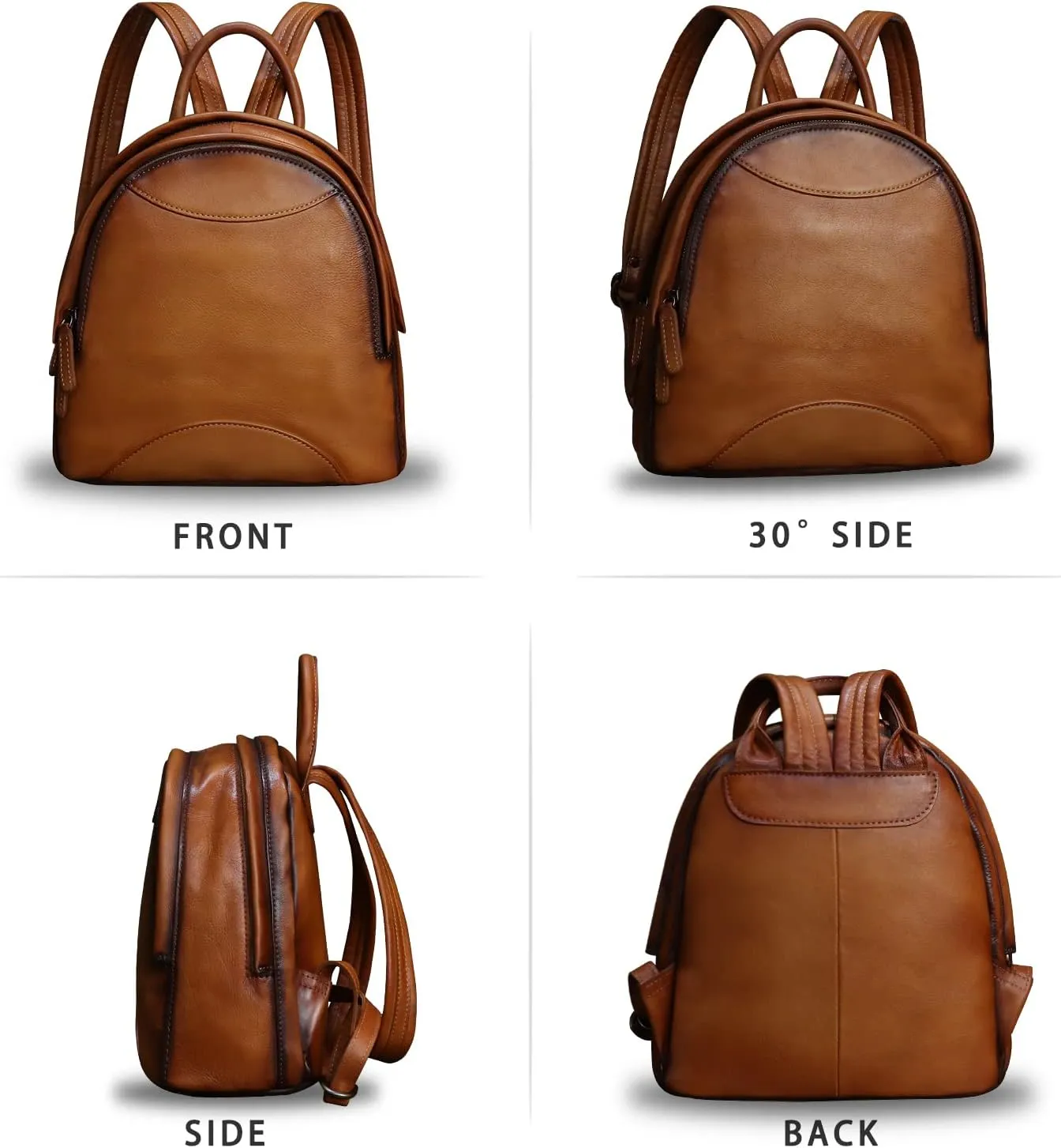LRTO Genuine Leather Backpack Purse for Women Retro Handmade Small Casual Rucksack Satchel Back Bags Knapsack (Brown)
