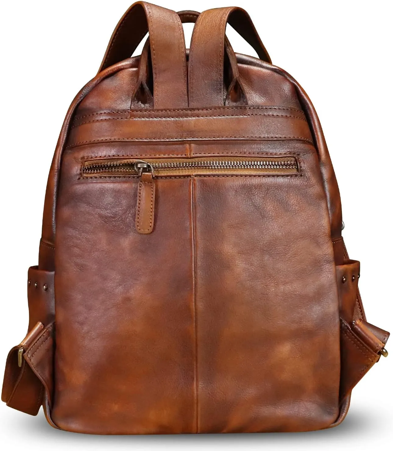 LRTO Genuine Leather Backpack Purse for Women Vintage Casual Daypack College Bag Handmade Cowhide Western Rivets Rucksack (Brown)