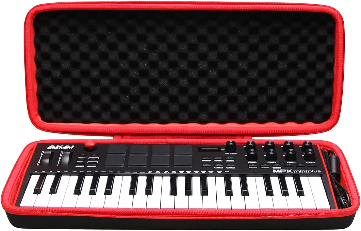LTGEM Hard Case for Akai Professional MPK Mini Plus - USB MIDI Keyboard Controller - Travel Protective Carrying Storage Bag (Black Red)
