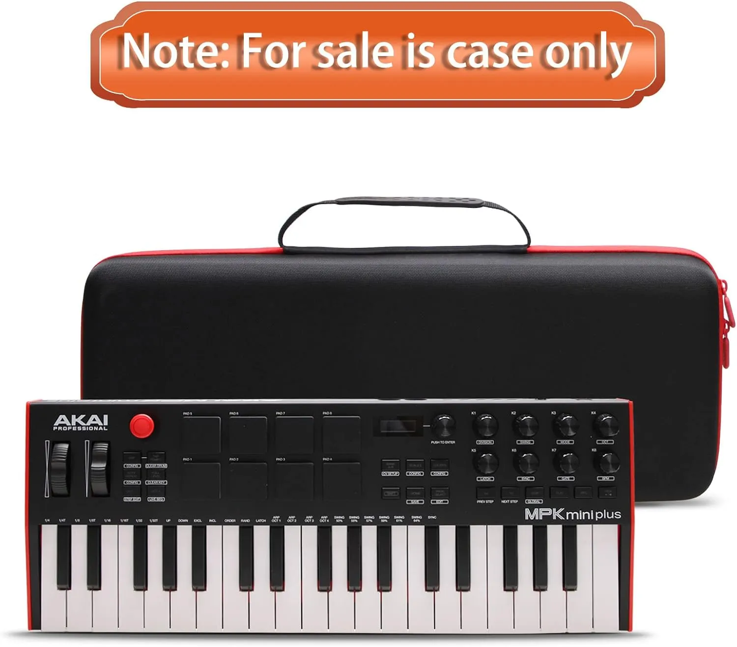LTGEM Hard Case for Akai Professional MPK Mini Plus - USB MIDI Keyboard Controller - Travel Protective Carrying Storage Bag (Black Red)