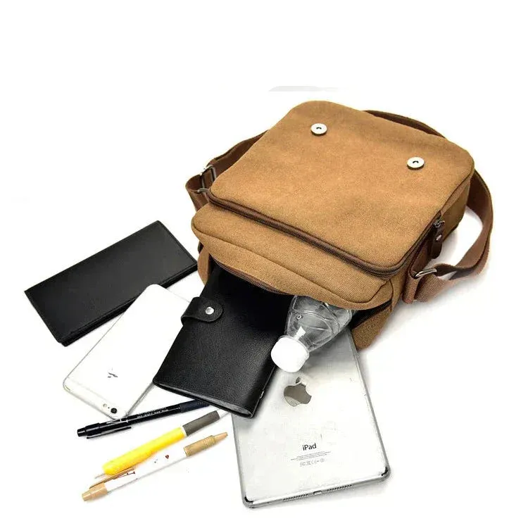 Luca | Small Canvas Crossbody Messenger Bag with Multiple Compartments