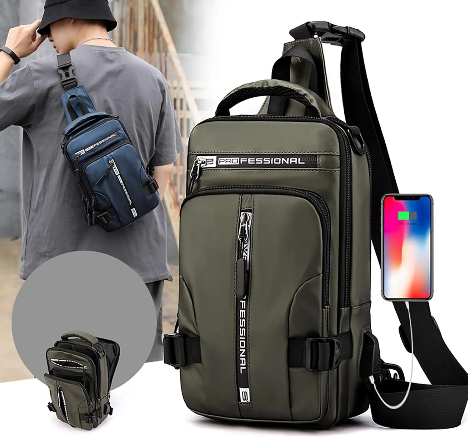 Luckyabow Waterproof Crossbody Bag, Multipurpose Waterproof Crossbody Bag for Men Women for Hiking and Walking