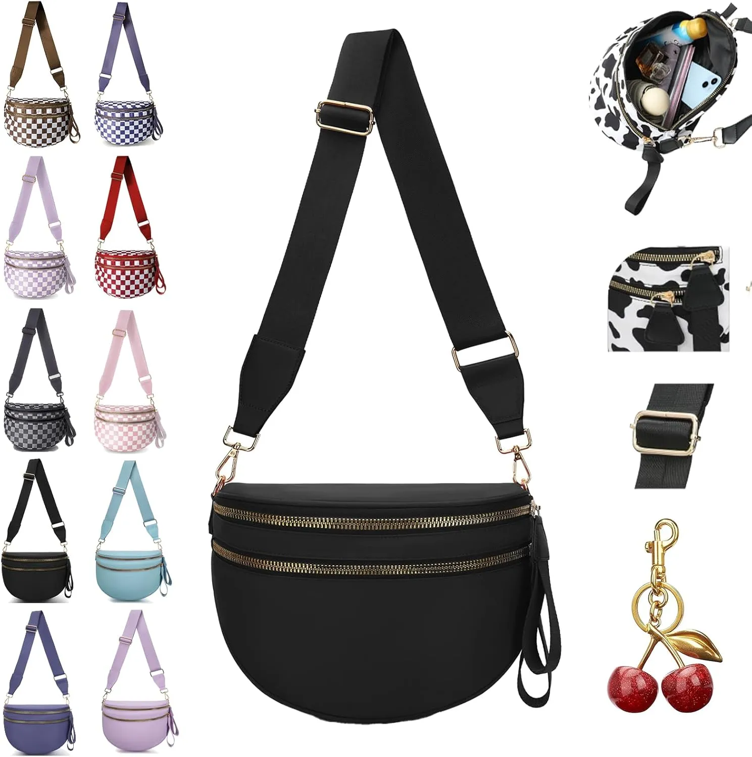 Lumeva Checkered Bum Bag, 2025 New Checkered Crossbody Bag for Women, Spacious Stylish Bumbag with Shoulder Straps (I)