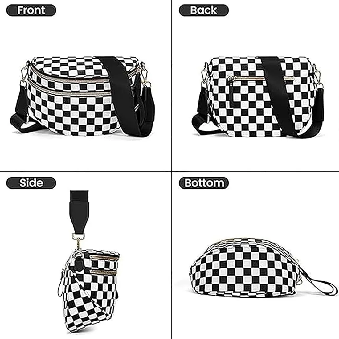Lumeva Checkered Bum Bag, 2025 New Checkered Crossbody Bag for Women, Spacious Stylish Bumbag with Shoulder Straps (I)