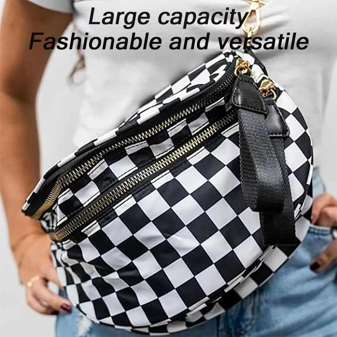 Lumeva Checkered Bum Bag, 2025 New Checkered Crossbody Bag for Women, Spacious Stylish Bumbag with Shoulder Straps (I)