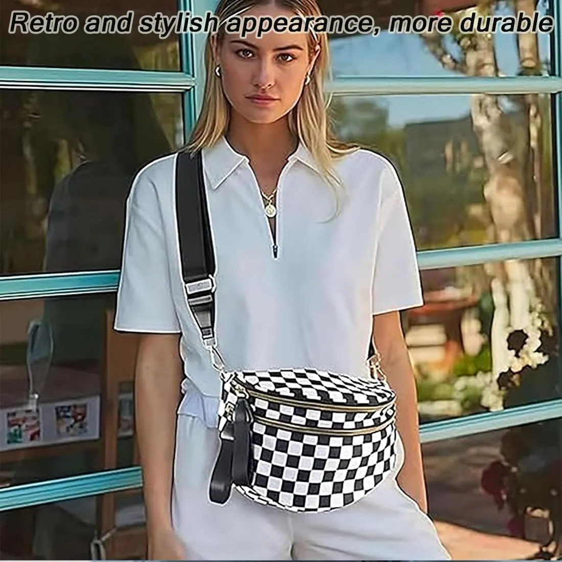 Lumeva Checkered Bum Bag, 2025 New Checkered Crossbody Bag for Women, Spacious Stylish Bumbag with Shoulder Straps (I)