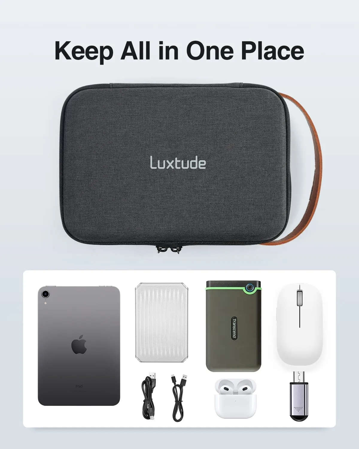 Luxtude Electronics Organizer Travel Case, Hard Case for Electronics, Hard Tech Bag (Hard Black, Single Layer)