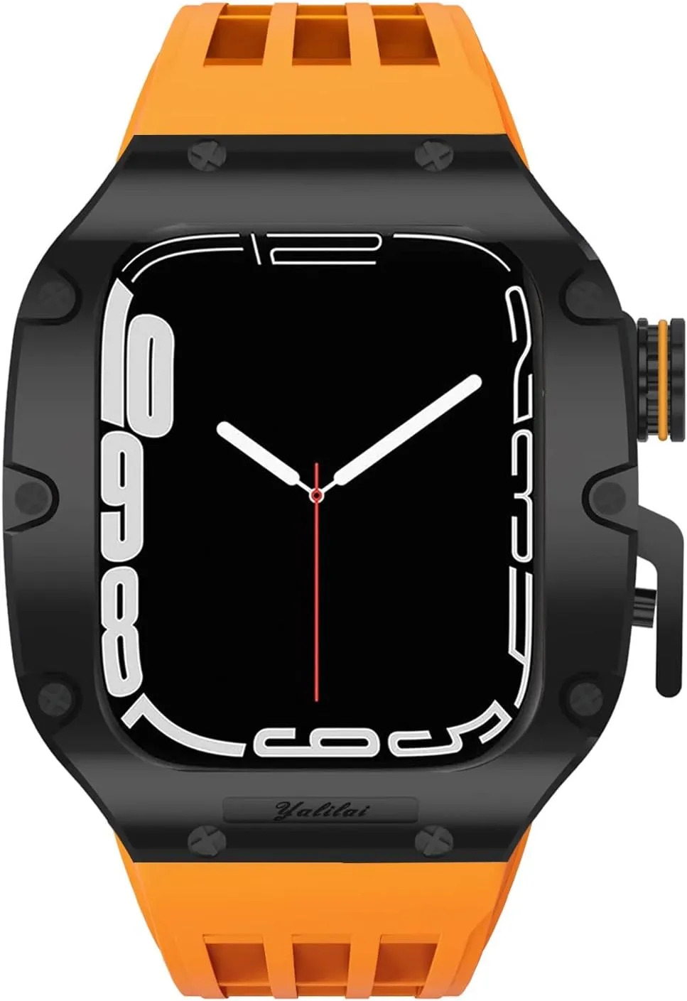 Luxury Watch Band Mod Kit，For Apple Watch 8 7 6 5 4 SE 44mm 45mm，Titanium alloy Bezel Cover Frame Rubber Strap