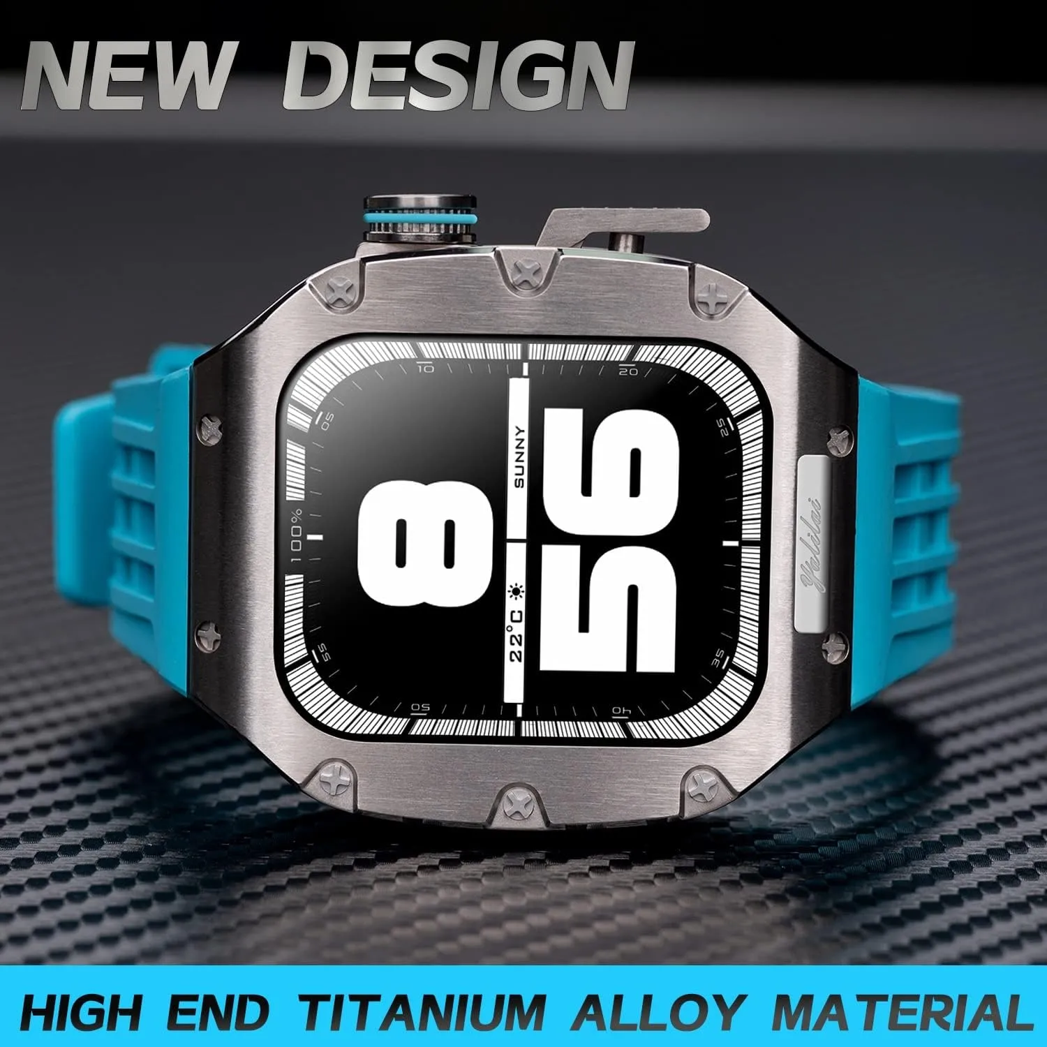 Luxury Watch Band Mod Kit，For Apple Watch 8 7 6 5 4 SE 44mm 45mm，Titanium alloy Bezel Cover Frame Rubber Strap