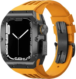 Luxury Watch Band Mod Kit，For Apple Watch 8 7 6 5 4 SE 44mm 45mm，Titanium alloy Bezel Cover Frame Rubber Strap