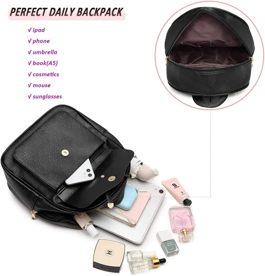 MACCINELO Cute Leather Mini Backpack Purse for Women Bowknot Small Backpack for Girls gift Rucksack Ladies Shoulder Bag 3pcs